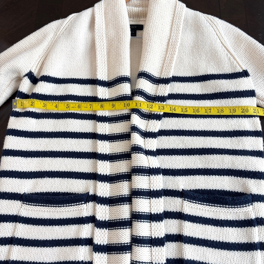 J. Crew Long Open Cardigan Sweater Navy Stripe Cotton Wool Blend Sz XS - Picture 9 of 12